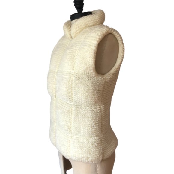 Vtg Cream Knit Quilted Puffer Vest Looped Curly Yarn - Picture 7 of 14